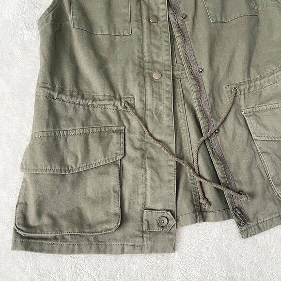 Per Se Utility Vest Women Size M Cargo Hunter Green Pockets Waist Drawstring - Picture 3 of 14